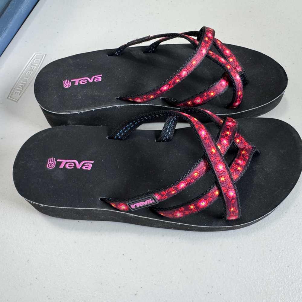 Teva Black and Red Strappy Sandals 7
